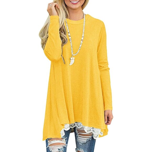 Women Lace Long Sleeve A-line Swing T-Shirt Casual Tunic Top Dress - Picture 2 of 7
